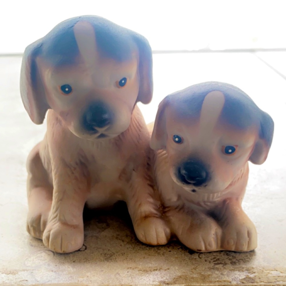 Vtg Ceramic Puppy Siblings. Color Brown/Tan 3” Tall